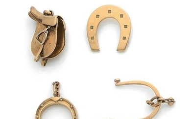 Set of three charms on the theme of horse-riding in 18K