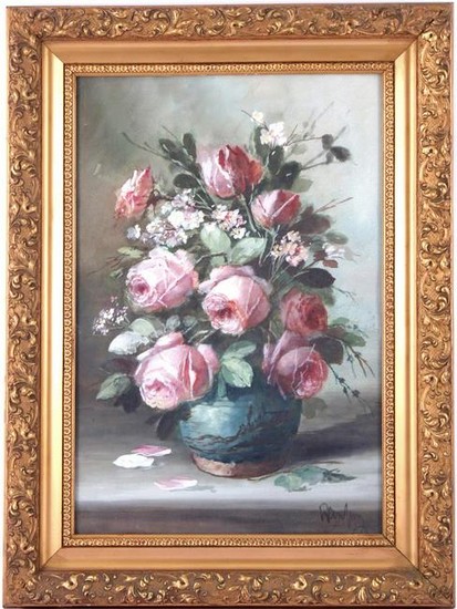 Signed de Jong, pot with roses, watercolor 51x34 cm