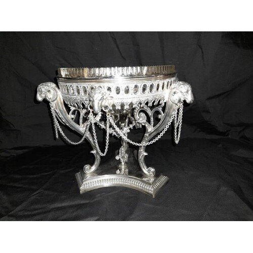 Silver Plated Table Centrepiece with Rams Head decoration an...