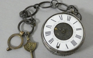 Silver cockerel watch, pierced case, with alarm function...