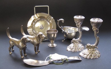 Silver items including; George III Butter Spreader, London 1817,...