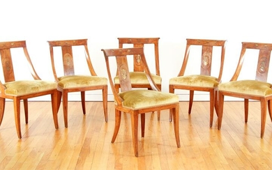 Six Austrian Biedermeier Walnut Side Chairs