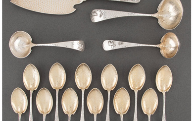 Sixteen Gorham Mfg. Co. Hand Hammered Silver Flatware Pieces with Cow Motif (late 19th century)