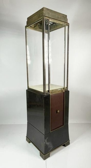 Solid Brass, Glass and Flamewood Display Cabinet att to Mastercraft