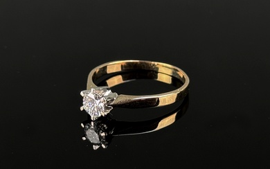 Solitaire ring, 585/14K white and yellow gold (hallmarked), 2.84g, 0.52ct brilliant-cut diamond in