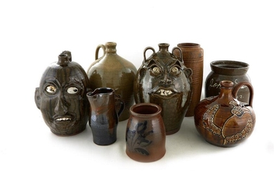 Southern Decorated Stoneware Jugs and Face Jugs, Signed (8pcs)