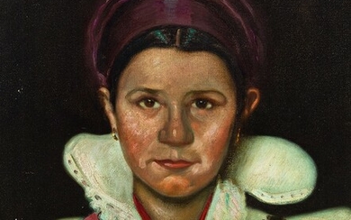 Spanish school; early 20th century. "Portrait of a lady in Ansotana costume". Oil on canvas....