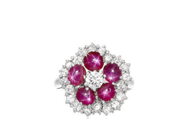 Star Ruby and Diamond Ring with GIA