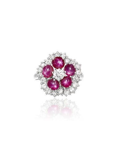 Star Ruby and Diamond Ring with GIA