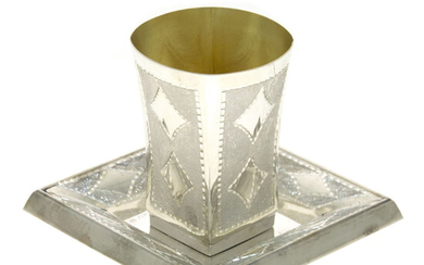 Sterling Silver Kiddush Cup and Coaster, Judaica.