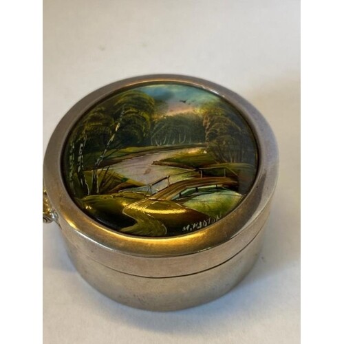 Sterling Silver Pill Box with Hand Painted Abalone Shell lid...