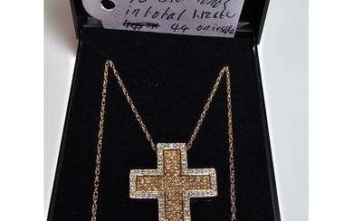 Stunning 9ct yellow gold cross pendant encrusted with 70 dia...
