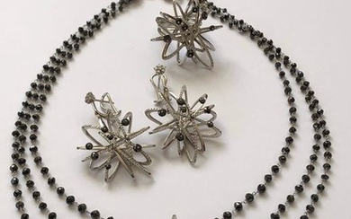 SunDay - 18 kt. White gold - Earrings, Necklace, Ring Diamond - black diamonds