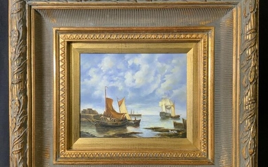 TEMPLE Signed Oil Painting, Seascape