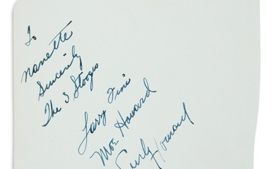 (THREE STOOGES, THE.) Album leaf Signed, by each: Moe Howard, Jerry Howard ("CurlyHoward"),...