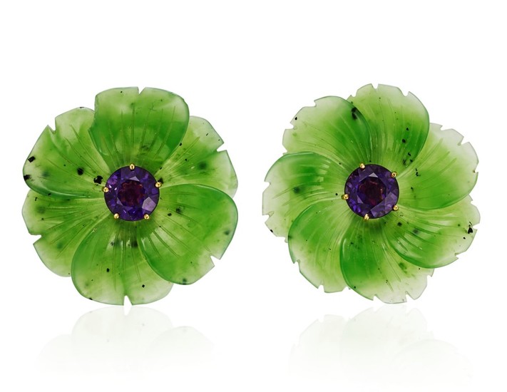 TIFFANY & CO. PALOMA PICASSO NEPHRITE AND AMETHYST EARRINGS