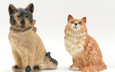TWO CERAMIC CAT FIGURES A Beswick ceramic cat, height 9", and a chalkware bank, height 11".