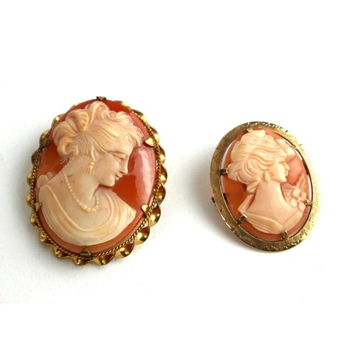 TWO EARLY/MID 20TH CENTURY SHELL CARVED CAMEOS IN 9CT GOLD M...