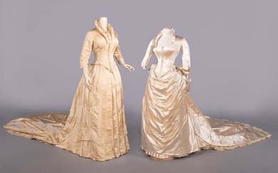 TWO SILK WEDDING GOWNS, NEW YORK, 1884-1885