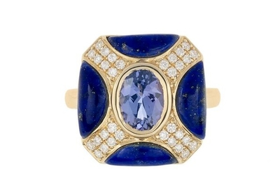 Tanzanite, Diamond and Lapis Lazuli Ring