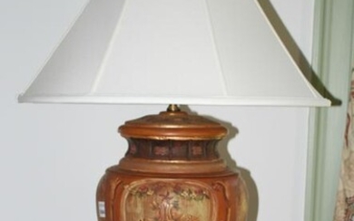 Terra Cotta Lamp with Painted Classical Design