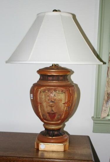 Terra Cotta Lamp with Painted Classical Design