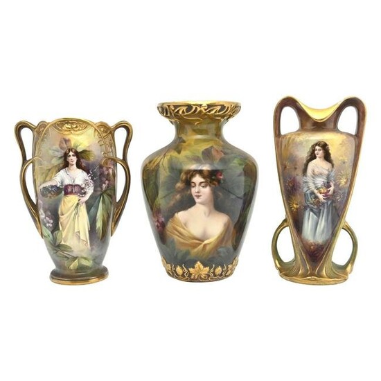 Three Royal Bonn Painted Ceramic Portrait Vases