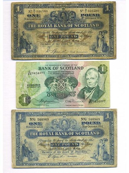 Three Scottish One Pound Bank Notes