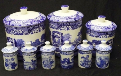 Three Spode blue & white "Italian" canisters graduated in...