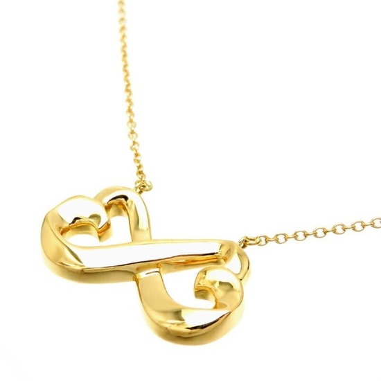 Tiffany K18 Double Loving Heart Women's Necklace Yellow Gold