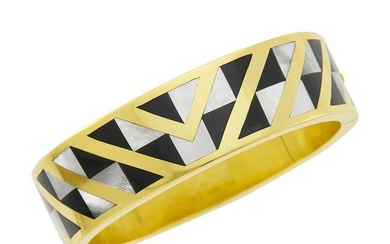 Tiffany & Co. Gold, Black Jade and Mother-of-Pearl Bangle Bracelet