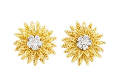 Tiffany & Co. Pair of Gold and Diamond Flower Earrings
