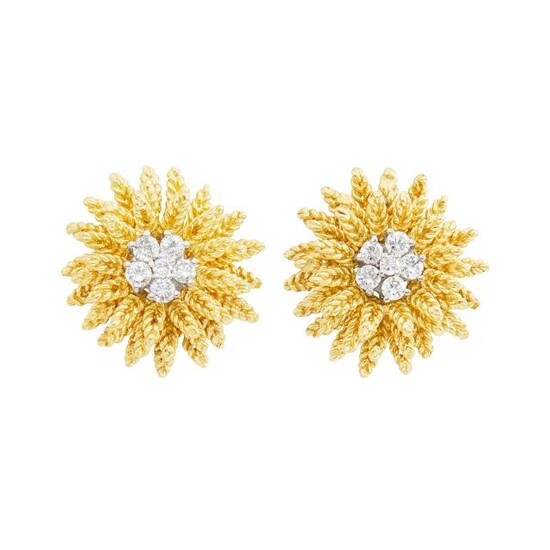 Tiffany & Co. Pair of Gold and Diamond Flower Earrings