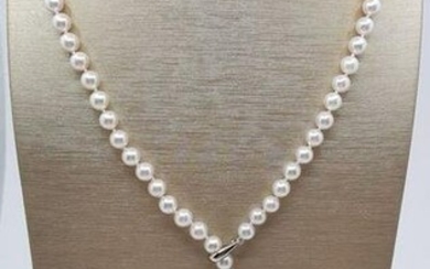 Top grade AAA 6.5x7mm Akoya pearls, Silver - Necklace