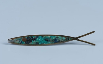Traditional Mexican Sterling Silver and Turquoise Fish Brooch