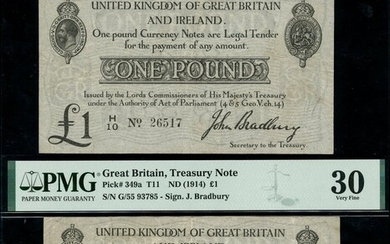 Treasury Series, John Bradbury, second issue £1, ND (23 October 1914), serial number prefixes G...