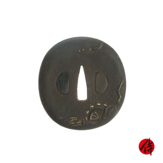 Tsuba (1) - Cast iron - Mizuguruma (waterwheel) - Antique Tsuba for Samurai Sword (T-212) - Japan - Edo Period (1600-1868)