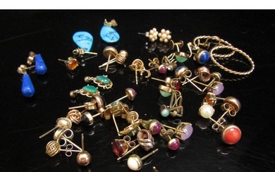 Twenty-two pairs of various earrings including 9ct gold exam...