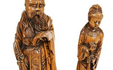 Two Asian Carved Wood Figures