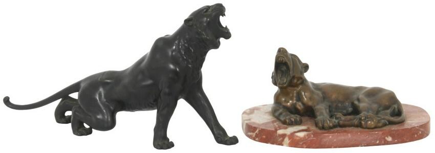 Two Bronze Lion Sculptures