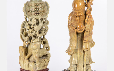 Two Chinese Carved Soapstone Figures
