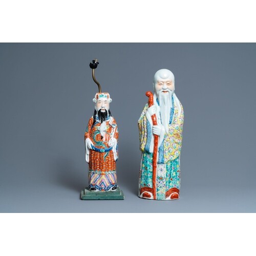Two Chinese famille rose 'Star God' figures, seal marks, 19/...