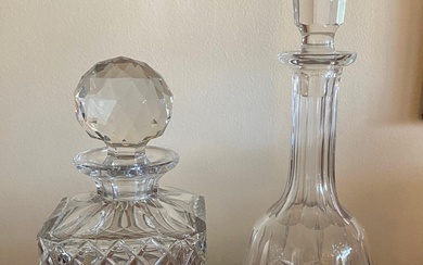 Two Cut Crystal Decanters, One with Diamond Pattern