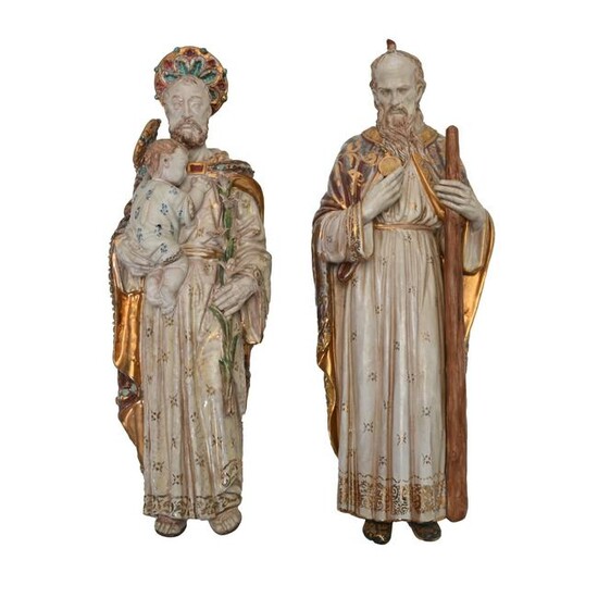 Two Eugenio Pattarino Pottery Religious Figures.