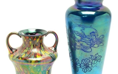 Two Fenton Glass Vases: Myriad Mosaic and Favrene.