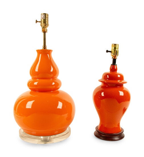 Two Orange Glazed Table Lamps