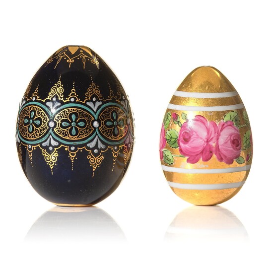 Two Russian porcelain Easter Eggs, 19th Century, presumably Imperial Porcelain Manufactory, St Petersburg.