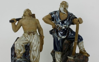 Two Shiwan Ceramics Figurines Foolish Old Man Moves