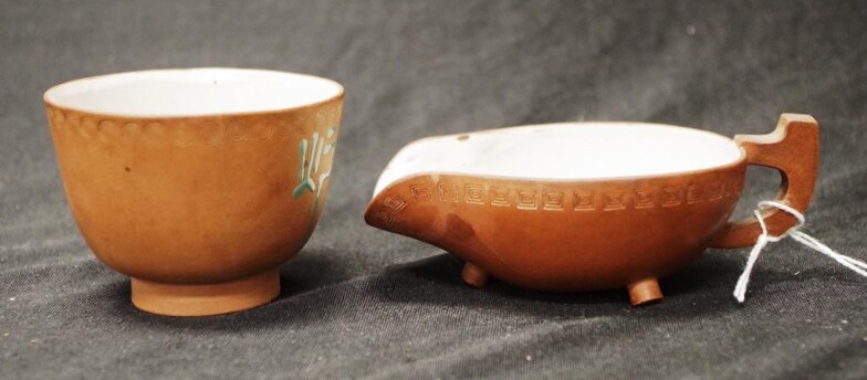 Two antique Chinese ceramic pieces each of Yixing clay...