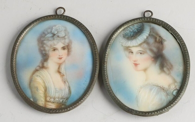 Two antique miniature paintings.&#160 Oval.&#160 With